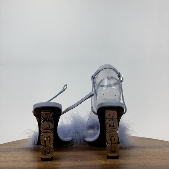 Womens Givenchy G Cube Blue Leather Feather Strappy Heeled Sandals‎ Size 35 GUC - Picture 6 of 9